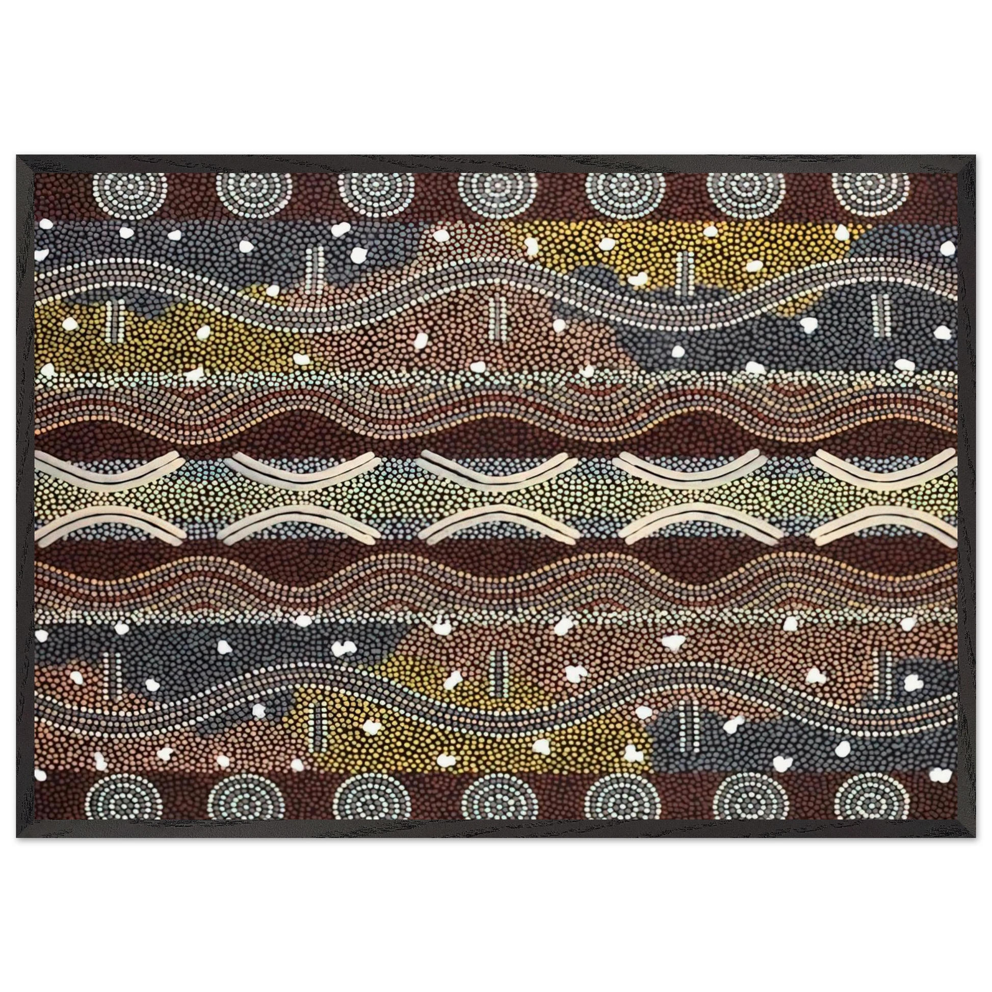 Napperby Dreaming - 1998 - Clifford Possum Tjapaltjarri Framed Art Print – Black Wooden Frame - Default Title - -Framed Art Print