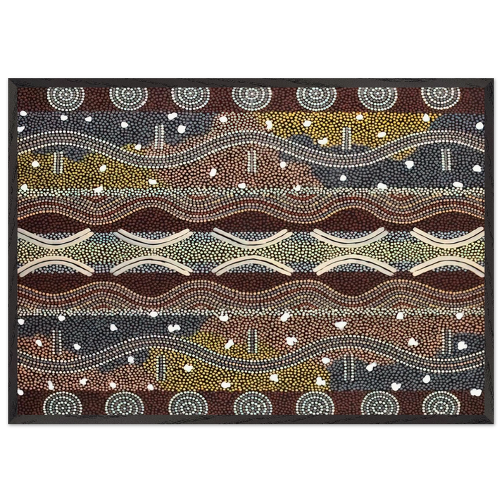 Napperby Dreaming - 1998 - Clifford Possum Tjapaltjarri 70x100 cm / 28x40 inches Framed Art Print – Black Wooden Frame