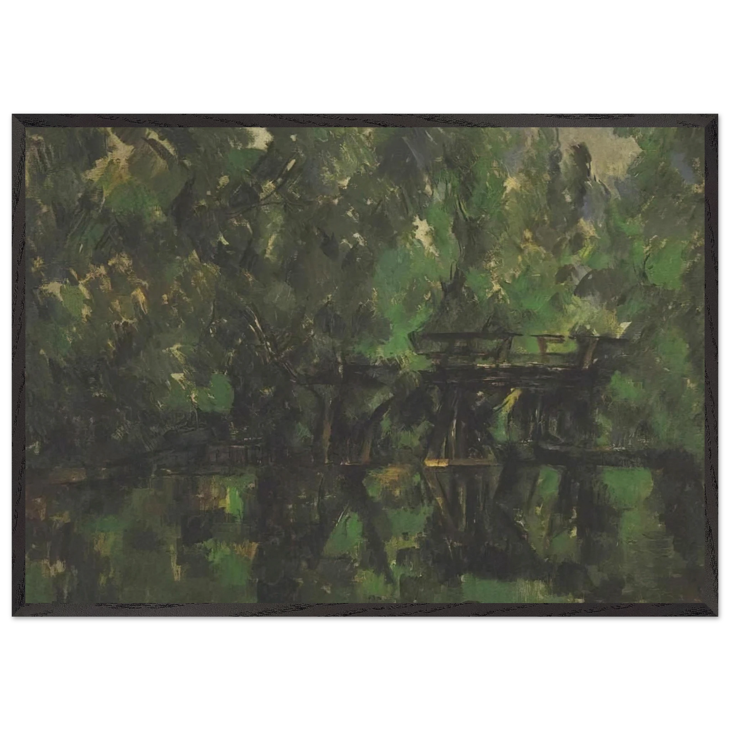 Bridge over the pond - Paul Cezanne 70x100 cm / 28x40 inches Framed Art Print – Black Wooden Frame