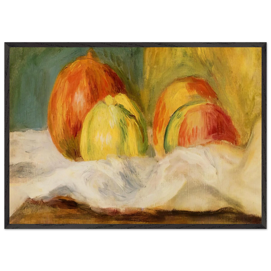 Still Life with Apples and Pomegranates - Pierre-Auguste Renoir 70x100 cm / 28x40 inches Framed Art Print – Black Wooden Frame