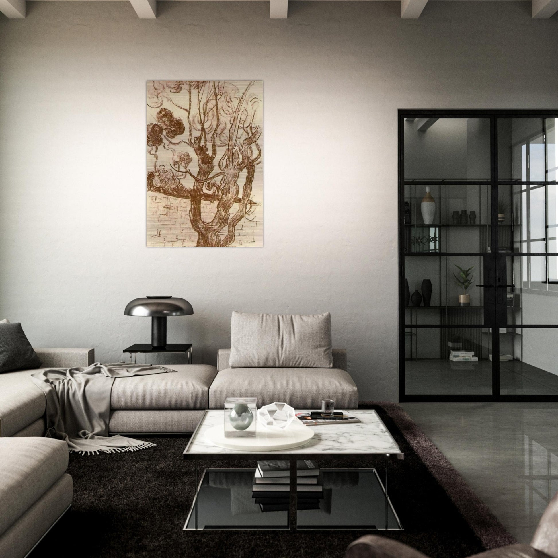 Treetop Seen against the Wall of the Asylum - Vincent van Gogh Brushed Aluminum Print - 70x100 cm / 28x40 inches | Vincent van Gogh Aluminum Print | Vincent van Gogh Prints