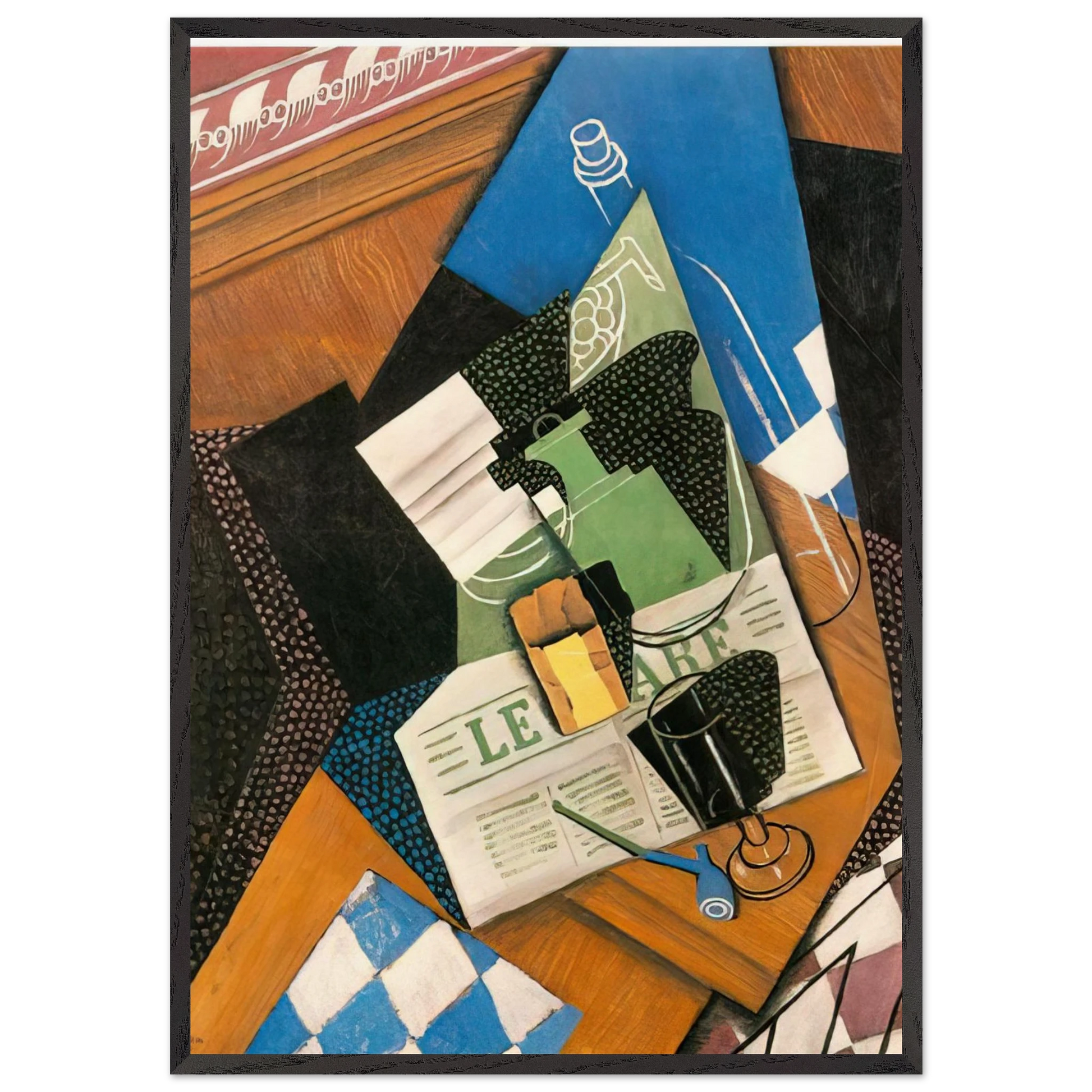 WATER BOTTLE BOTTLE AND FRUIT DISH 1915 - Juan Gris Framed Art Print – Black Wooden Frame - Default Title - -Framed Art Print