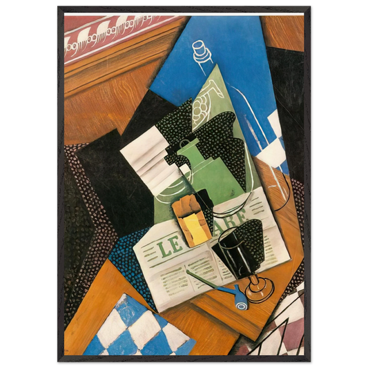 WATER BOTTLE BOTTLE AND FRUIT DISH 1915 - Juan Gris Framed Art Print – Black Wooden Frame - Default Title - -Framed Art Print
