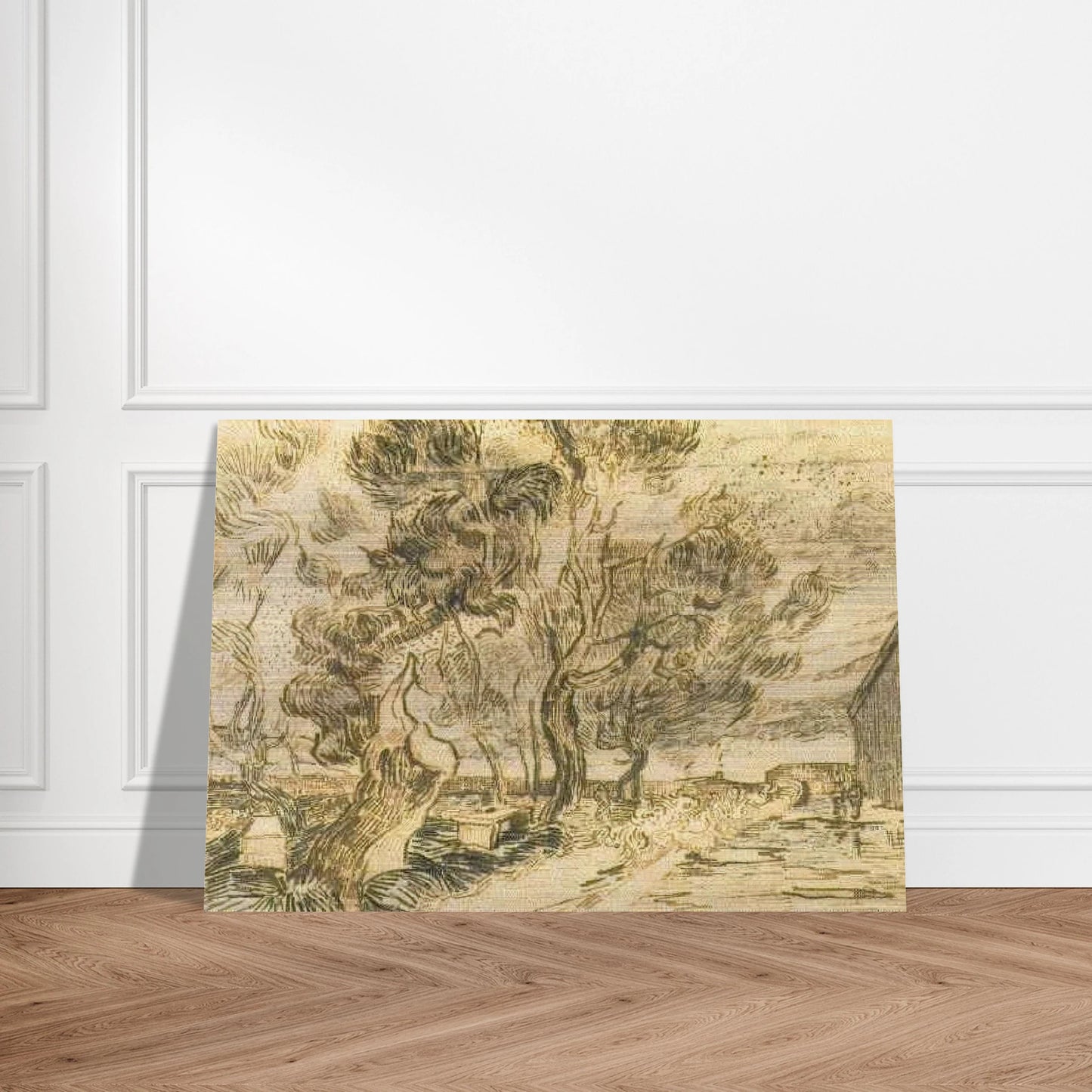 A Corner of the Asylum and the Garden with a Heavy, sawn-off Tree - Vincent van Gogh Brushed Aluminum Print - 70x100 cm / 28x40 inches | Vincent van Gogh Aluminum Print | Vincent van Gogh Prints