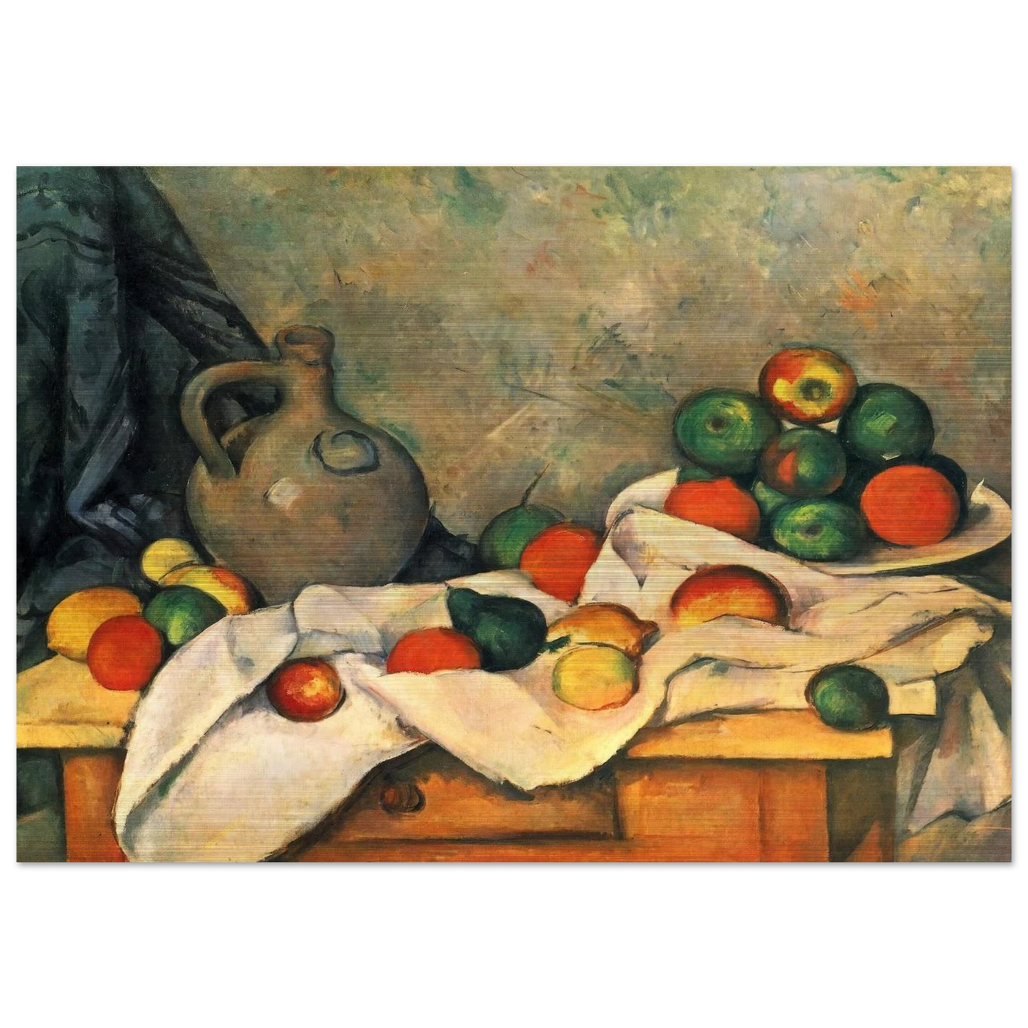Curtain, Jug and Fruit - Paul Cézanne Brushed Aluminum Print - 70x100 cm / 28x40 inches | Paul Cézanne Aluminum Print | Paul Cézanne Prints