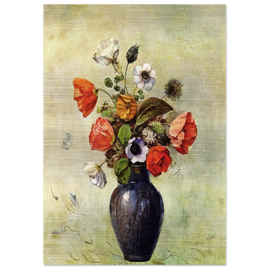 ANEMONES AND POPPIES IN A VASE - Odilon Redon Brushed Aluminum Print - 70x100 cm / 28x40 inches | Odilon Redon Aluminum Print | Odilon Redon Prints