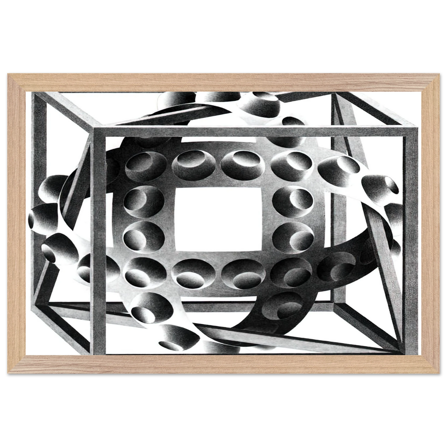 MC Escher - CUBE WITH MAGIC RIBBONS Wall Art - 60x80 cm / 24x32 inches - Premium Wooden Framed Poster With Fine Art Paper - Black frame
