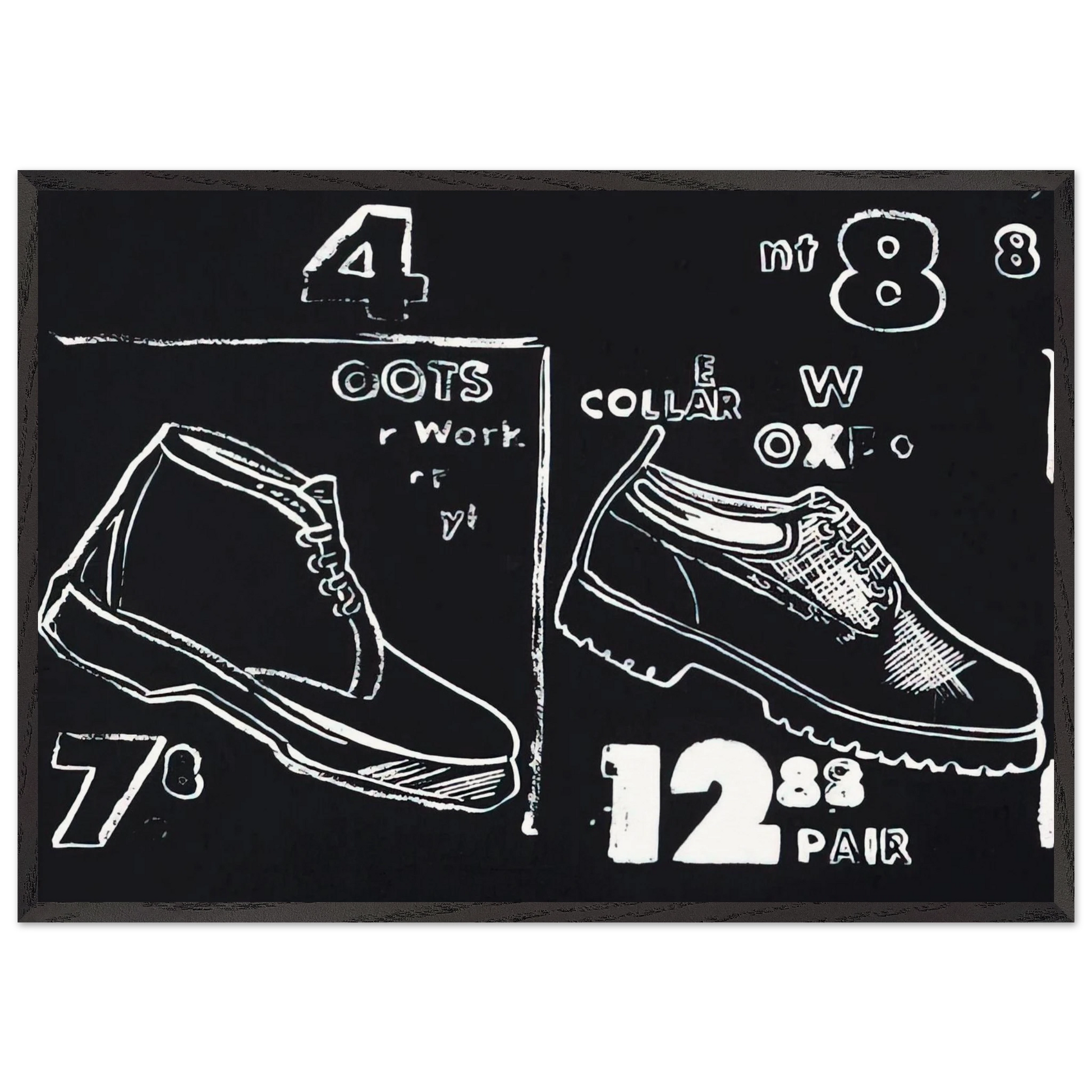 Work Boots - Andy Warhol Framed Art Print – Black Wooden Frame - Default Title - -Framed Art Print