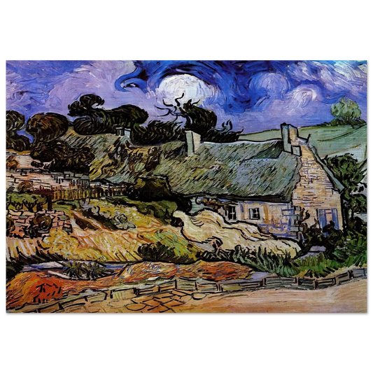 Houses with Thatched Roofs, Cordeville - Vincent van Gogh Brushed Aluminum Print - 70x100 cm / 28x40 inches | Vincent van Gogh Aluminum Print | Vincent van Gogh Prints