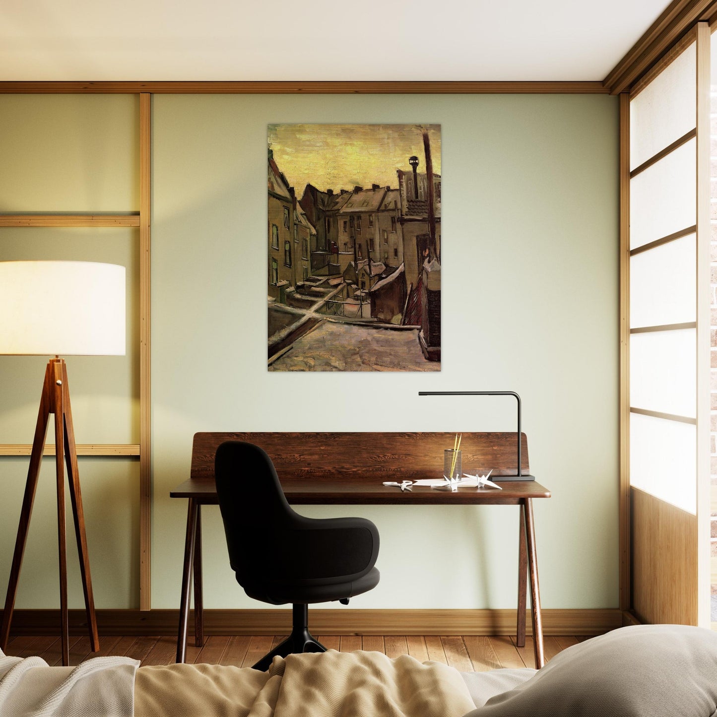Backyards of Old Houses in Antwerp in the Snow - Vincent van Gogh Brushed Aluminum Print - 70x100 cm / 28x40 inches | Vincent van Gogh Aluminum Print | Vincent van Gogh Prints