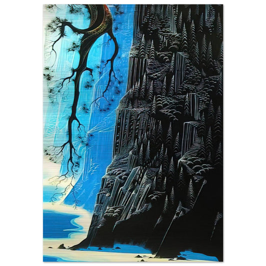 Cliffs Ascending - Eyvind Earle Brushed Aluminum Print - 70x100 cm / 28x40 inches | Eyvind Earle Aluminum Print | Eyvind Earle Prints