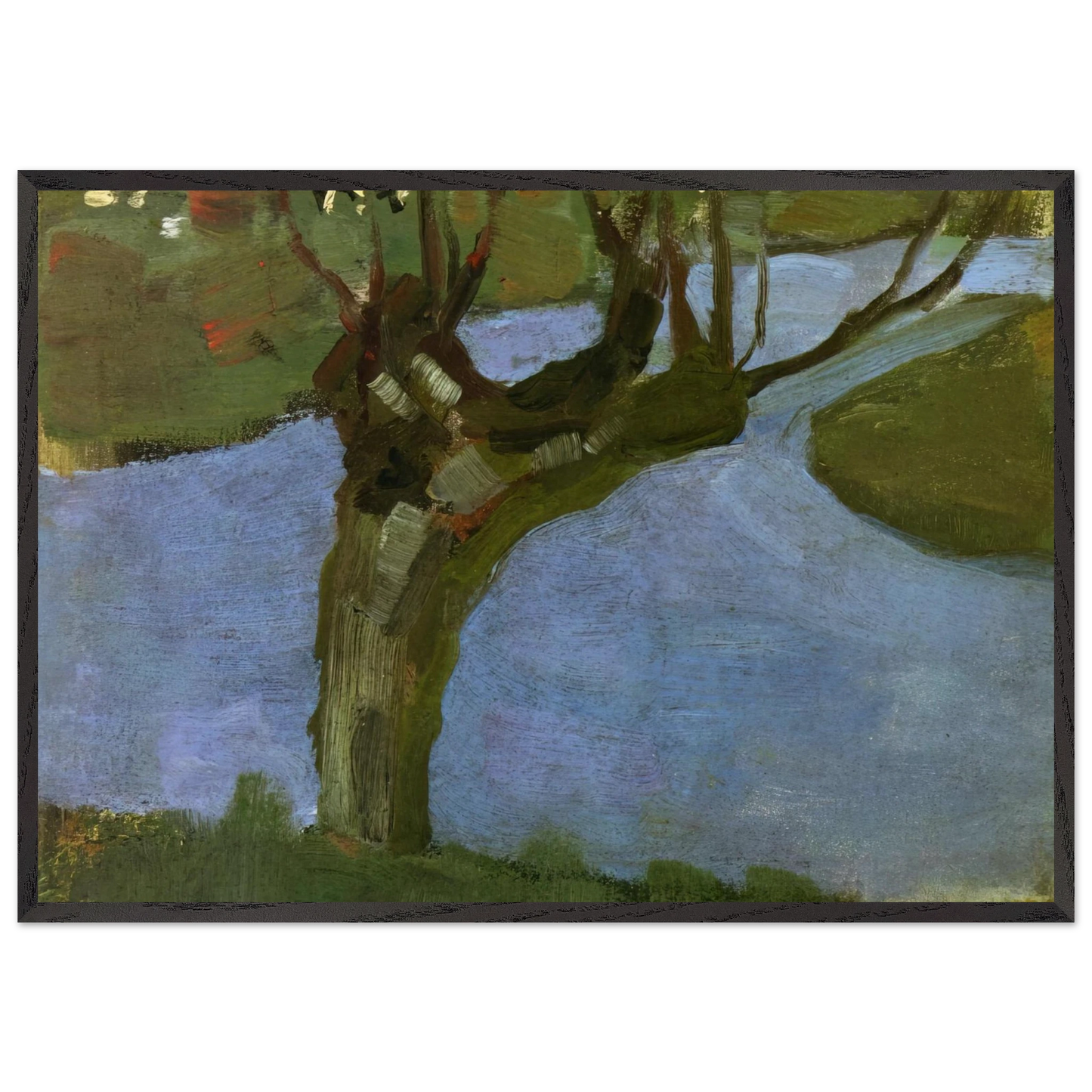 Irrigation Ditch with Mature Willow - Piet Mondrian Framed Art Print – Black Wooden Frame - Default Title - -Framed Art Print