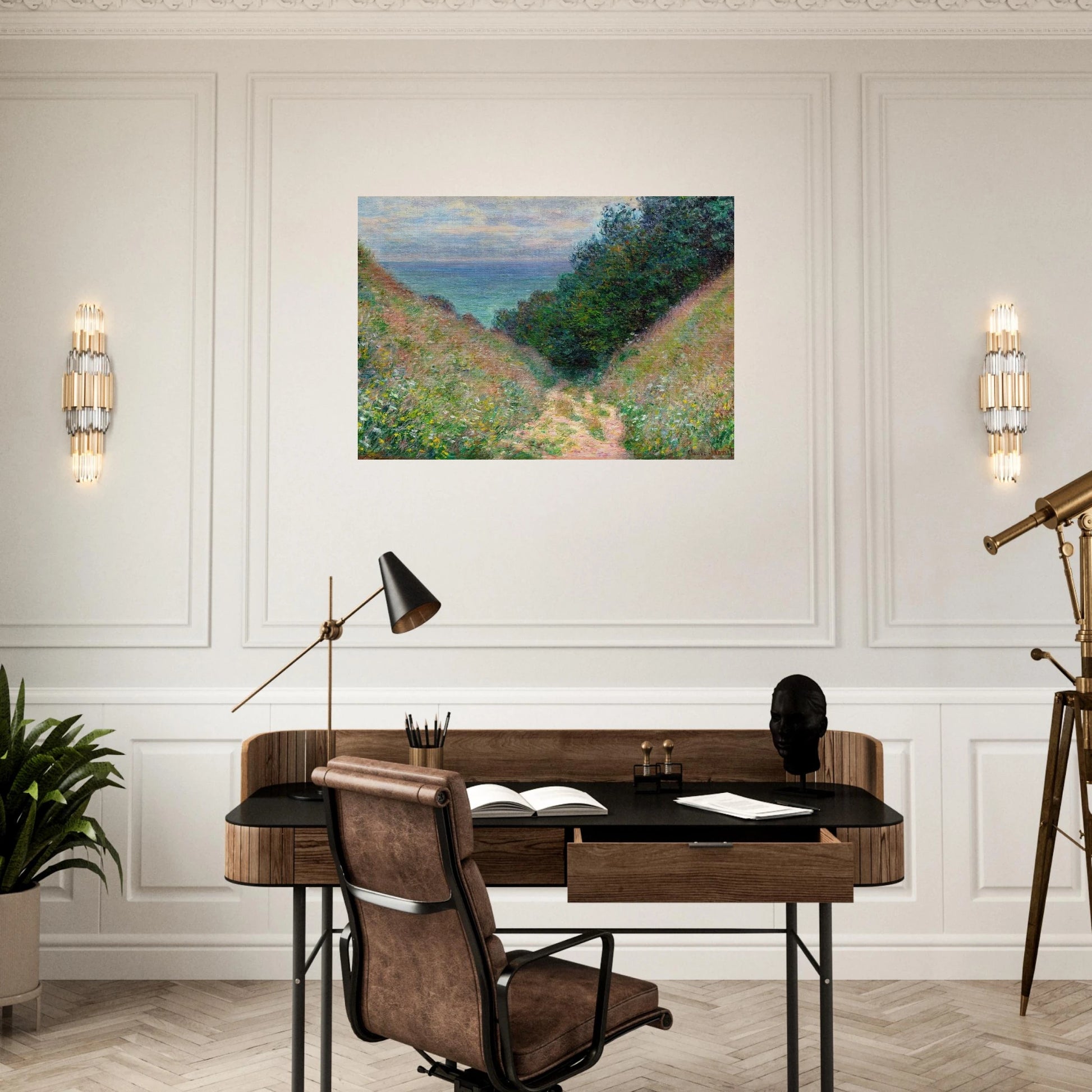 Path at La Cavee, Pourville - claude monet Brushed Aluminum Print - 70x100 cm / 28x40 inches | claude monet Aluminum Print | claude monet Prints