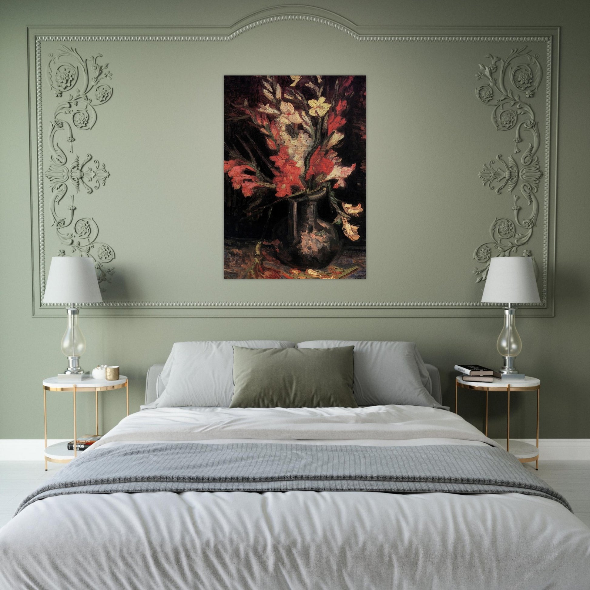 Vase with Red Gladioli - Vincent van Gogh Brushed Aluminum Print - 70x100 cm / 28x40 inches | Vincent van Gogh Aluminum Print | Vincent van Gogh Prints