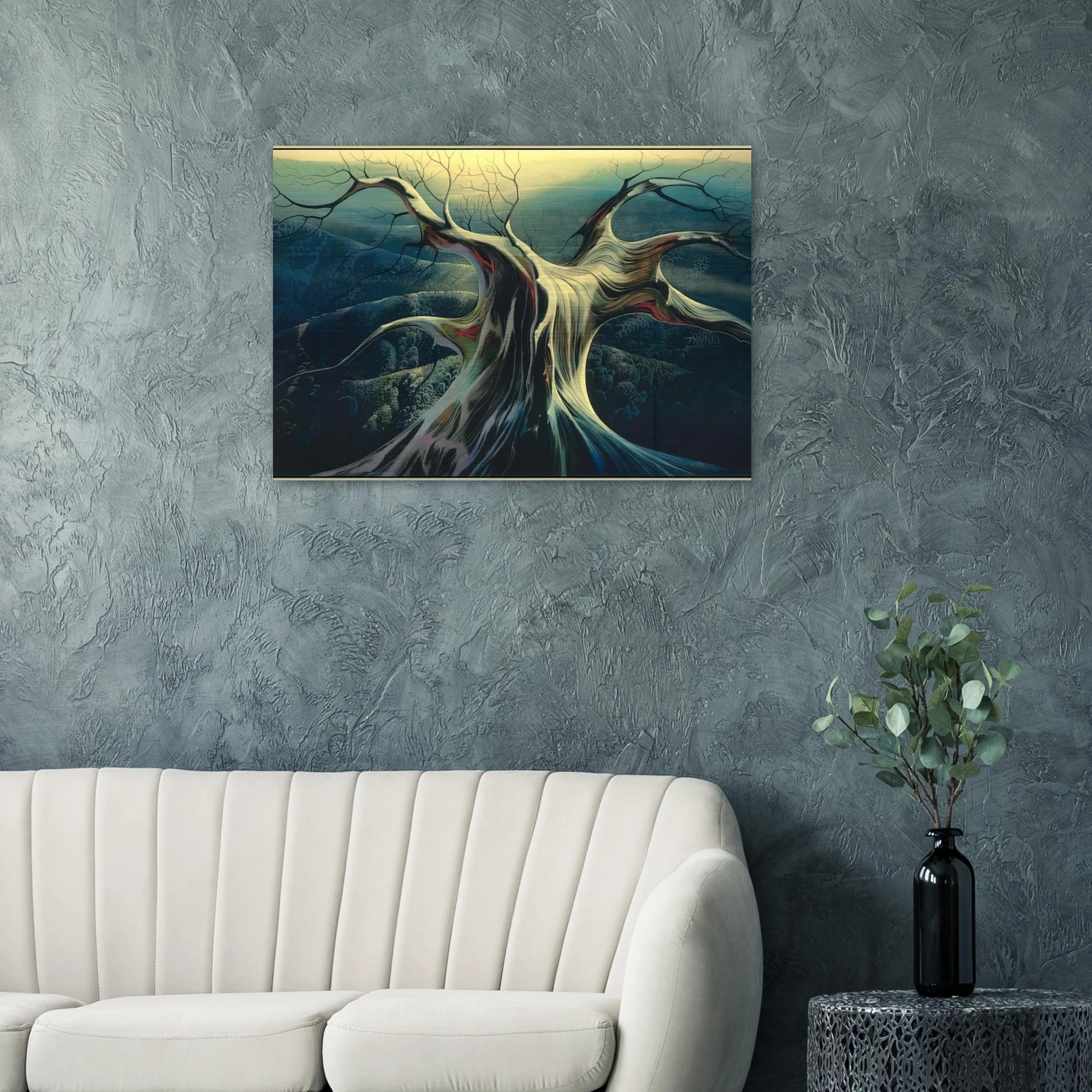 Moonlit Tree Trunk - Eyvind Earle Brushed Aluminum Print - 70x100 cm / 28x40 inches | Eyvind Earle Aluminum Print | Eyvind Earle Prints