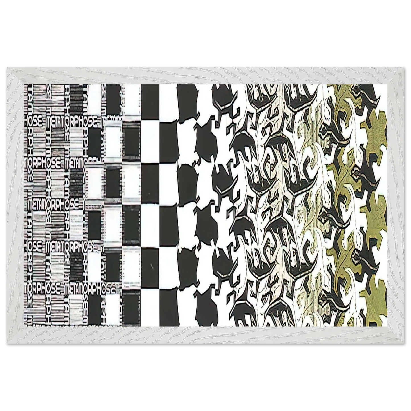 MC Escher - METAMORPHOSIS II EXCERPT 2 Wall Art - 60x80 cm / 24x32 inches - Premium Wooden Framed Poster With Fine Art Paper - Black frame