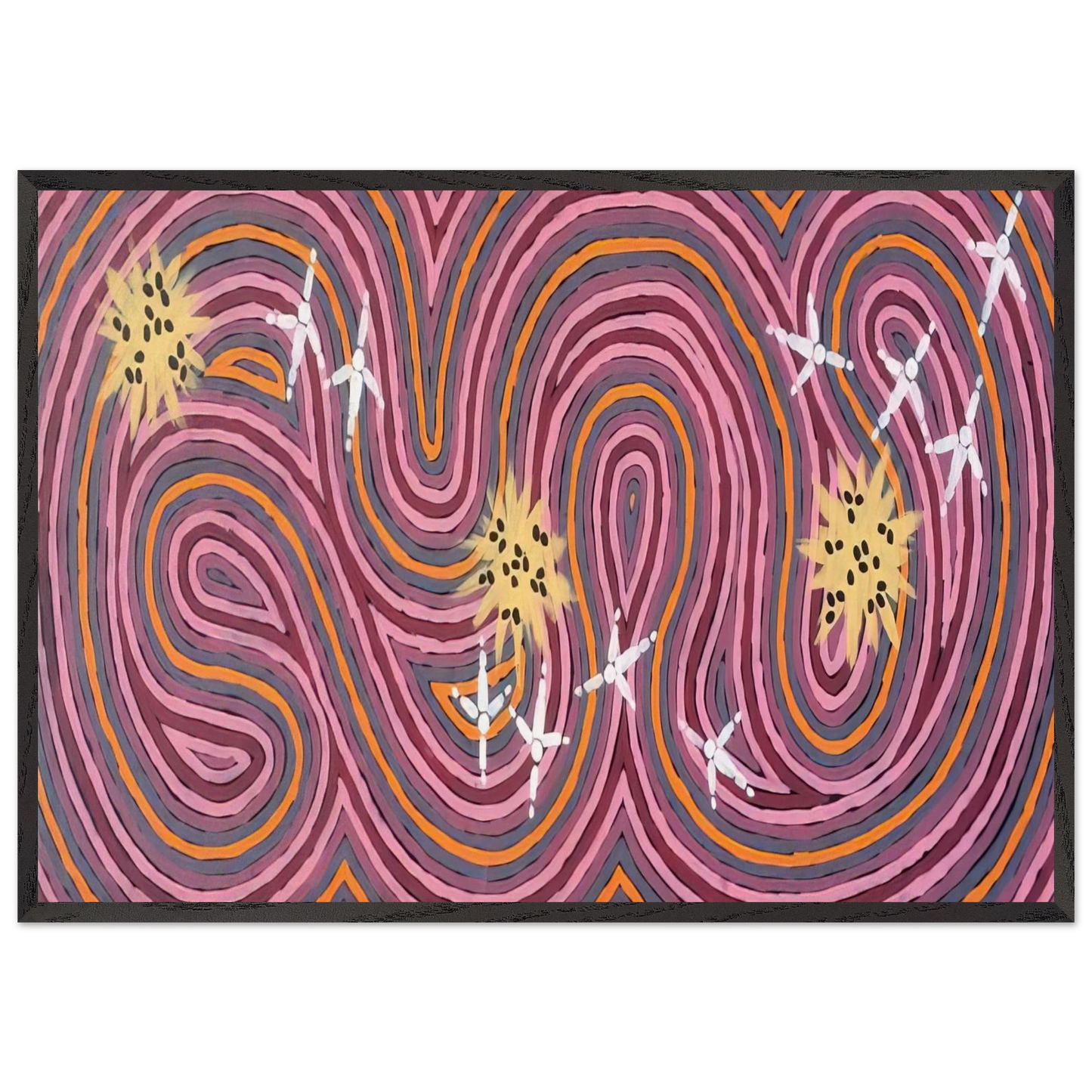 Worm Dreaming - 1996 - Clifford Possum Tjapaltjarri Framed Art Print – Black Wooden Frame - Default Title - -Framed Art Print