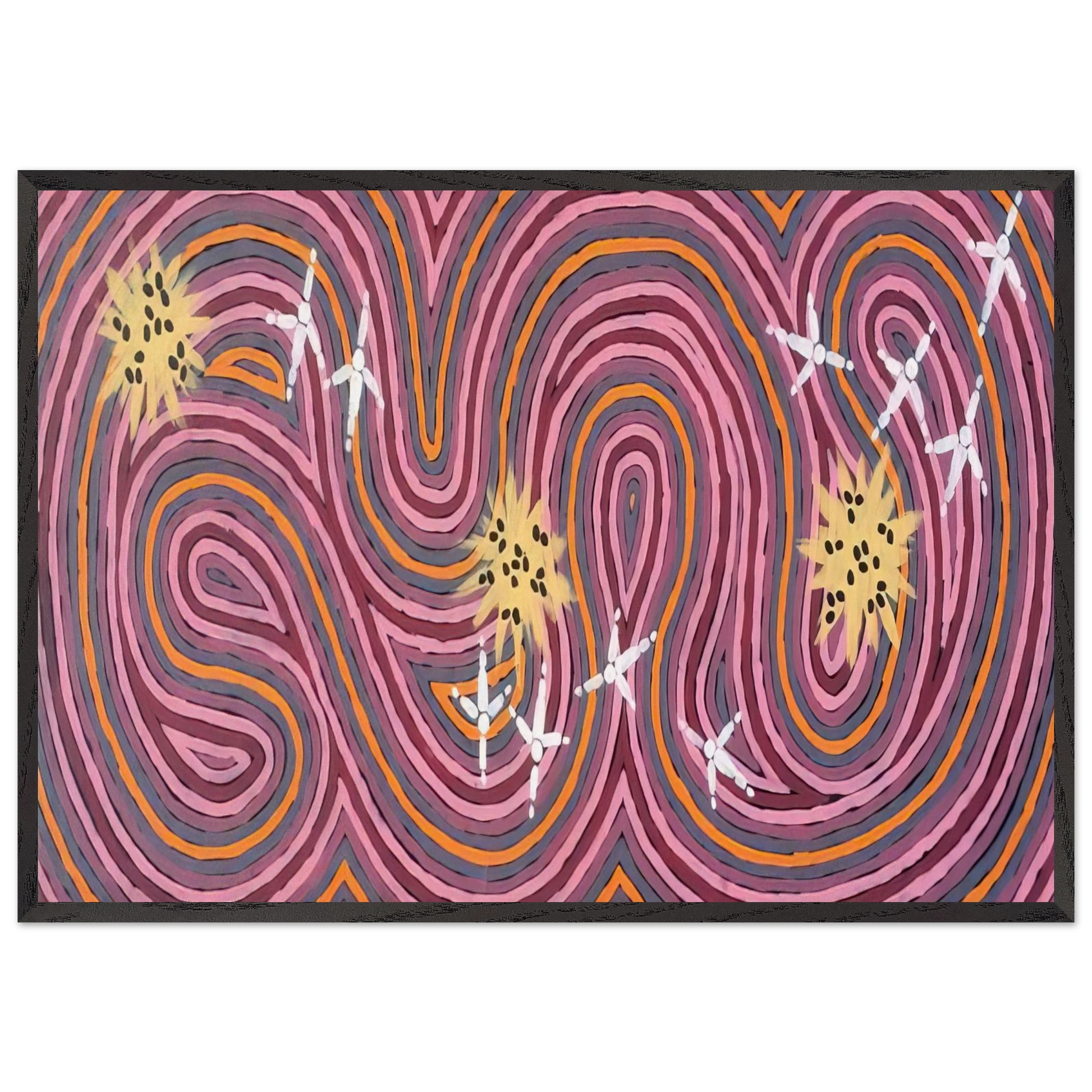 Worm Dreaming - 1996 - Clifford Possum Tjapaltjarri Framed Art Print – Black Wooden Frame - Default Title - -Framed Art Print