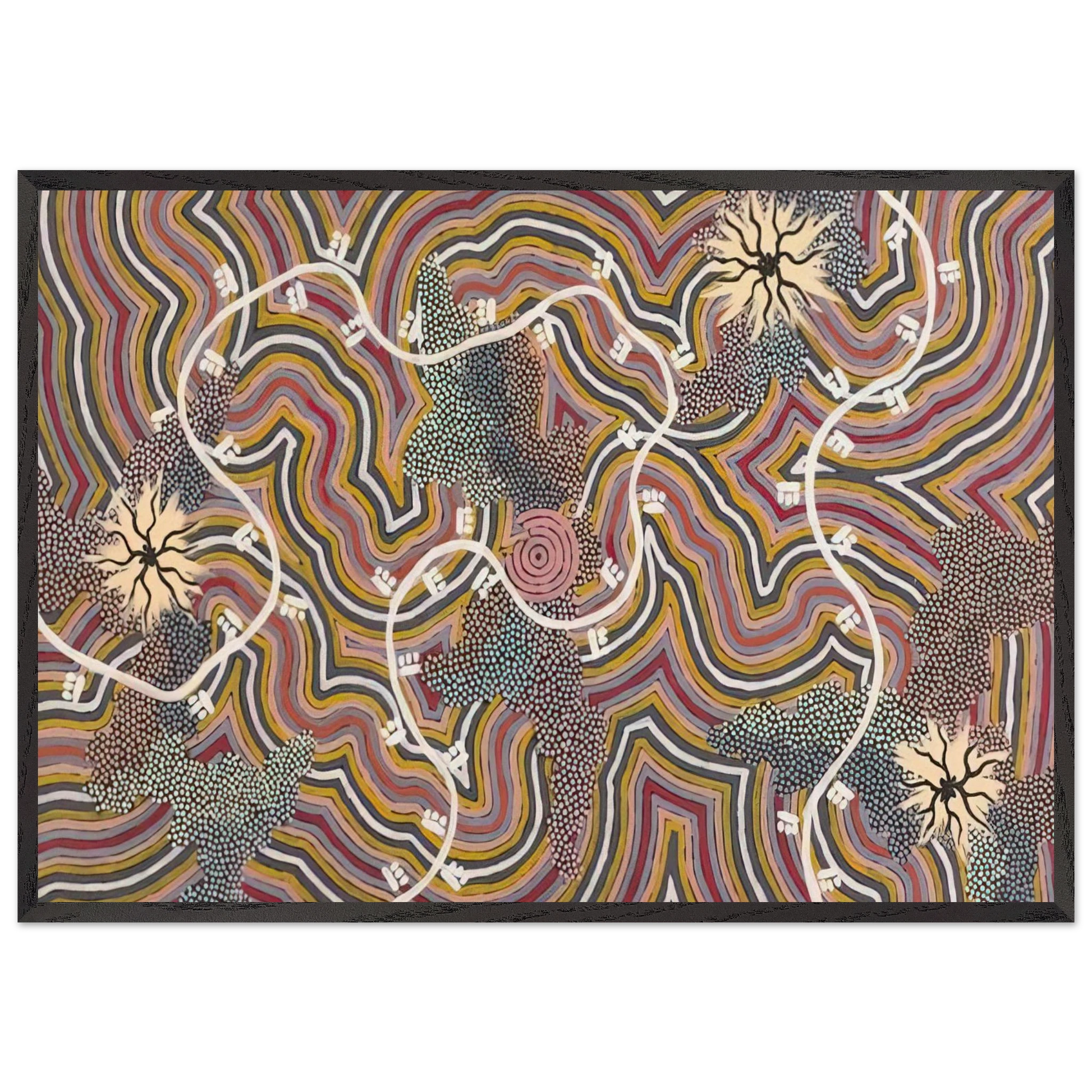 Possum Dreaming - 1996 - Clifford Possum Tjapaltjarri Framed Art Print – Black Wooden Frame - Default Title - -Framed Art Print