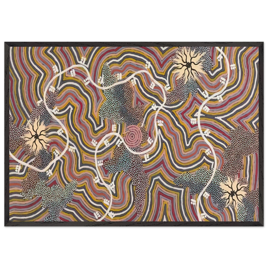 Possum Dreaming - 1996 - Clifford Possum Tjapaltjarri Framed Art Print – Black Wooden Frame - Default Title - -Framed Art Print