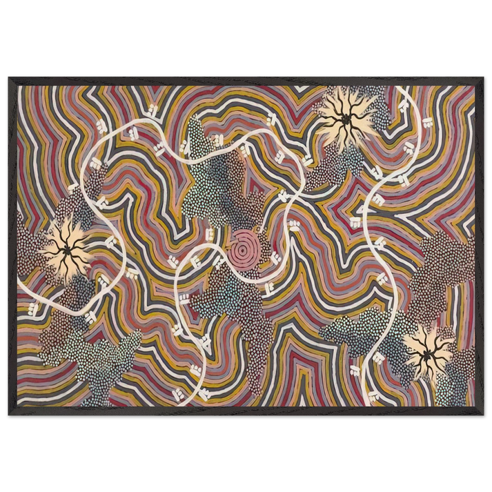 Possum Dreaming - 1996 - Clifford Possum Tjapaltjarri 70x100 cm / 28x40 inches Framed Art Print – Black Wooden Frame