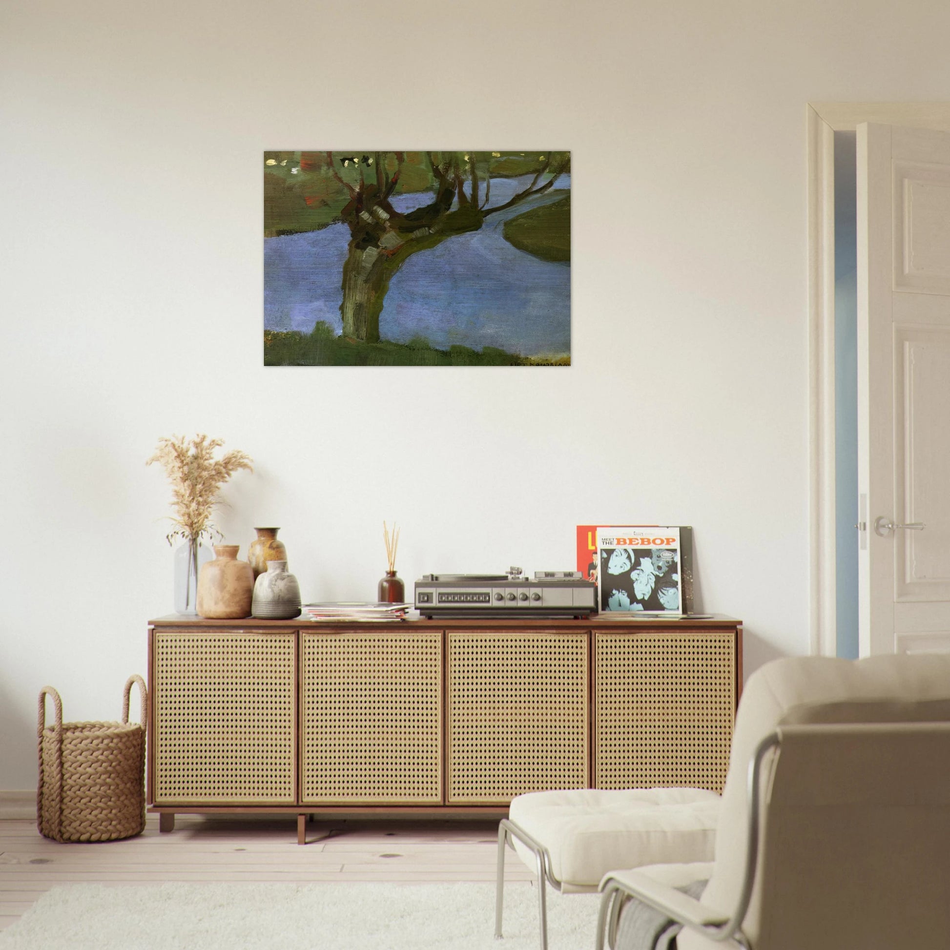 Irrigation Ditch with Mature Willow - Piet Mondrian Brushed Aluminum Print - 70x100 cm / 28x40 inches | Piet Mondrian Aluminum Print | Piet Mondrian Prints