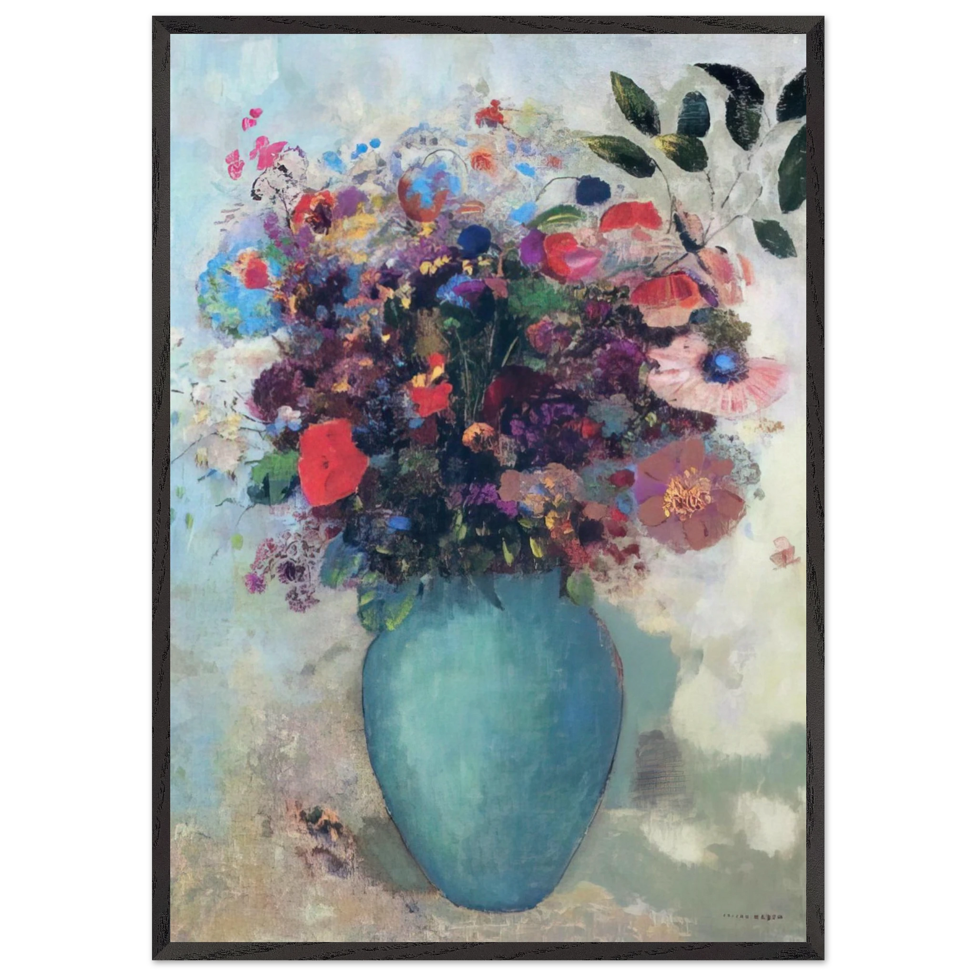 FLOWERS IN A TURQUOISE VASE - Odilon Redon Framed Art Print – Black Wooden Frame - Default Title - -Framed Art Print
