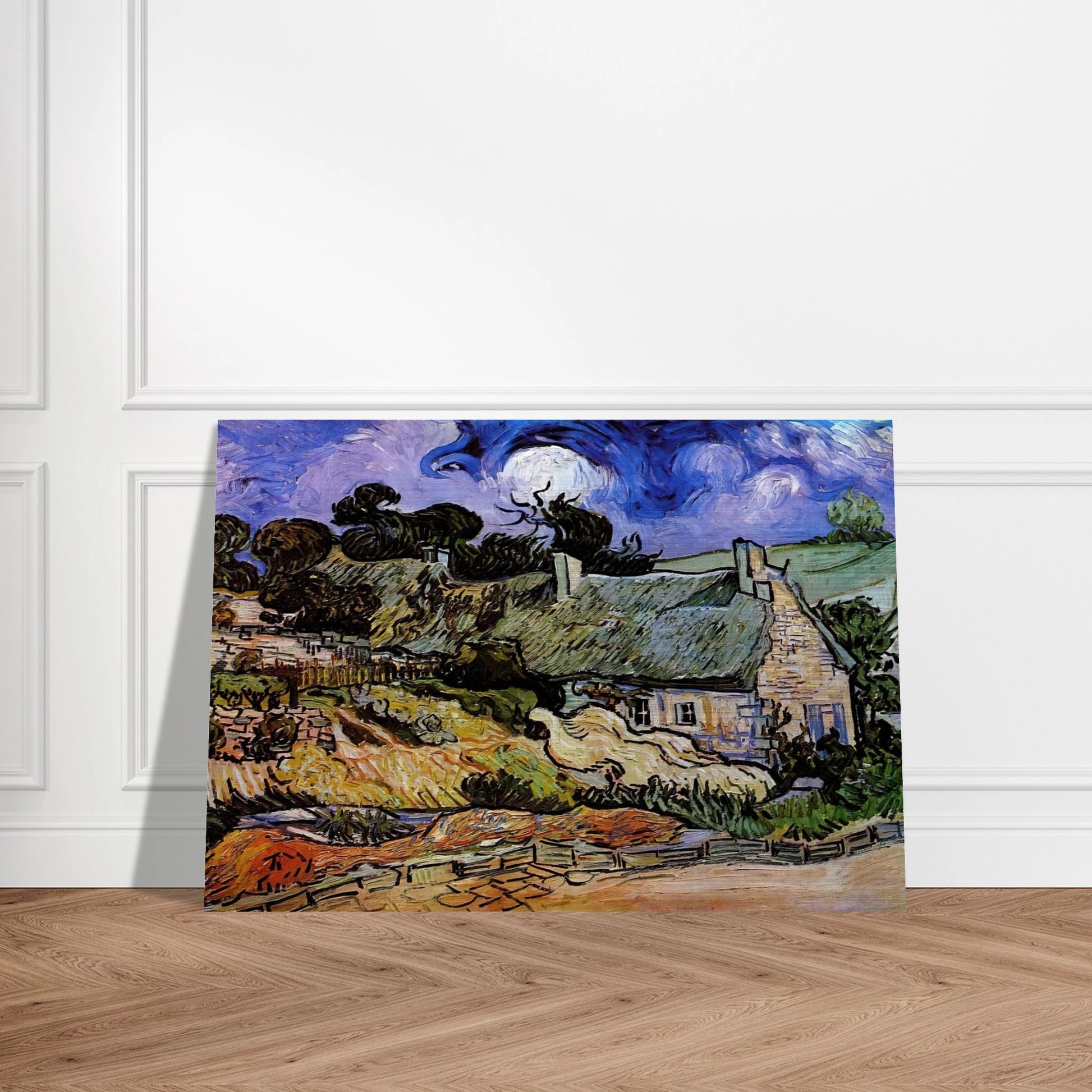 Houses with Thatched Roofs, Cordeville - Vincent van Gogh Brushed Aluminum Print - 70x100 cm / 28x40 inches | Vincent van Gogh Aluminum Print | Vincent van Gogh Prints