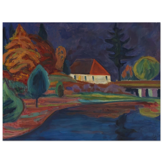 Gabriele Munter - LANDSCHAFT MIT HAUS IN OBERAU 1908 Fine Art Poster - Default Title