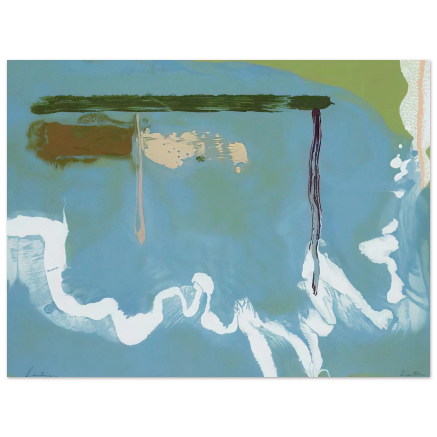 Helen Frankenthaler - Skywriting - 1997 Wall art - 28x43  cm / XL (11x17 inches) - Premium Wooden Framed Poster With Fine Art Paper - White frame