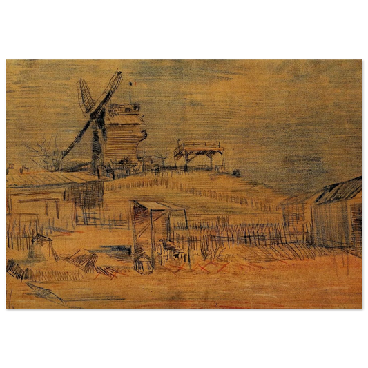 Gardens on Montmartre and the Blute-Fin Windmill - Vincent van Gogh Brushed Aluminum Print - 70x100 cm / 28x40 inches | Vincent van Gogh Aluminum Print | Vincent van Gogh Prints