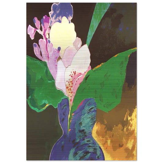 Blue Vase With Flowers - 2002 - Aldemir Martins Brushed Aluminum Print - 70x100 cm / 28x40 inches | Aldemir Martins Aluminum Print | Aldemir Martins Prints