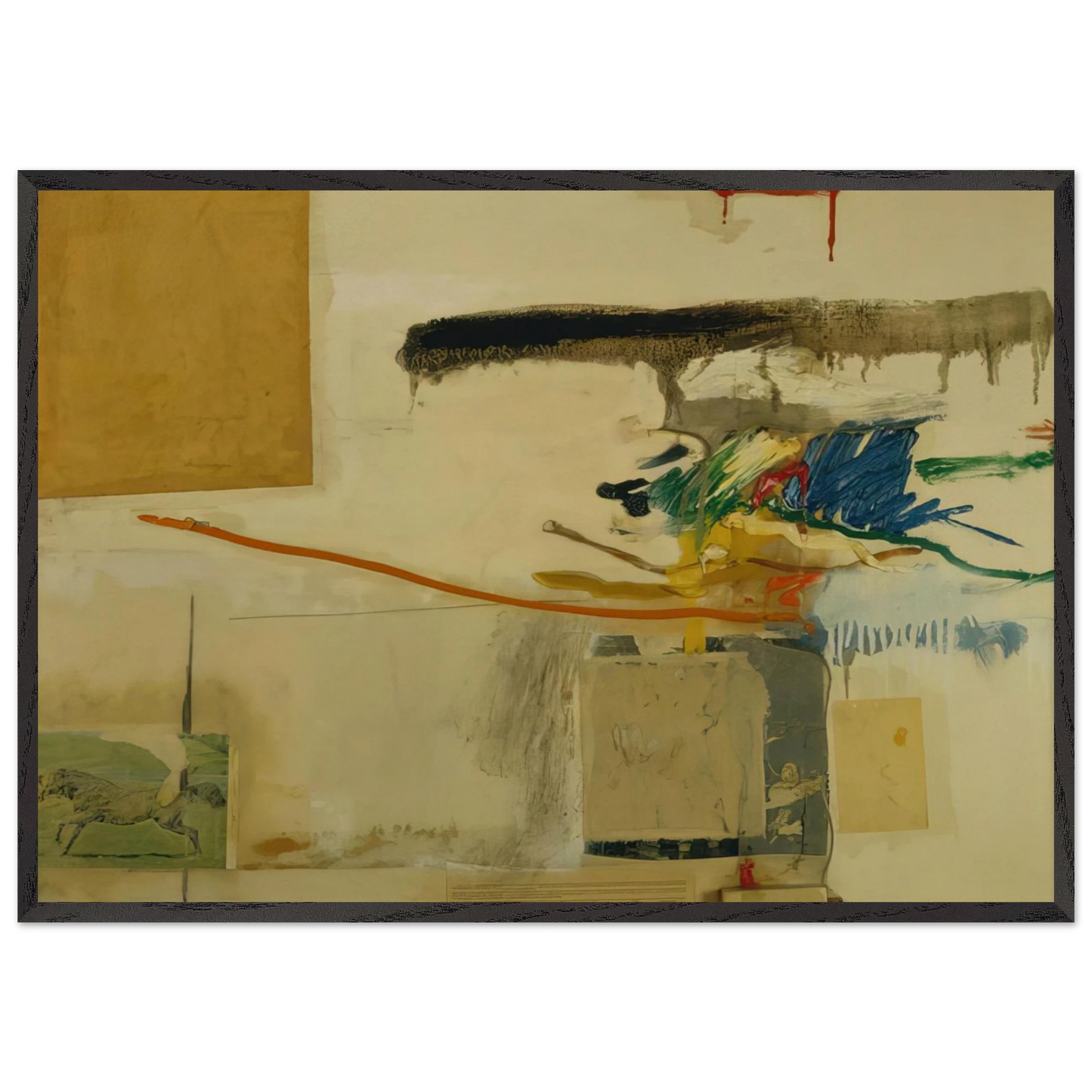 UNTITLED FORMERLY TITLED COLLAGE WITH HORSE 1957 - Robert Rauschenberg Framed Art Print – Black Wooden Frame - Default Title - -Framed Art Print