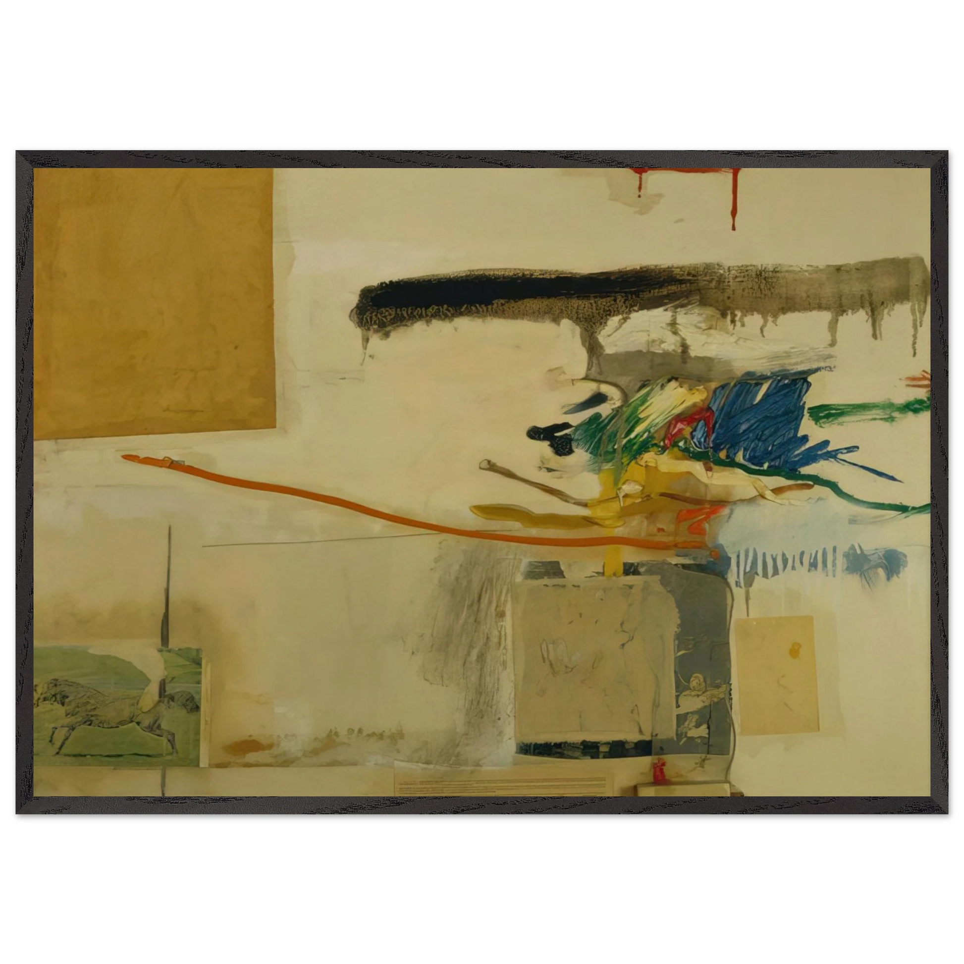 UNTITLED FORMERLY TITLED COLLAGE WITH HORSE 1957 - Robert Rauschenberg Framed Art Print – Black Wooden Frame - Default Title - -Framed Art Print