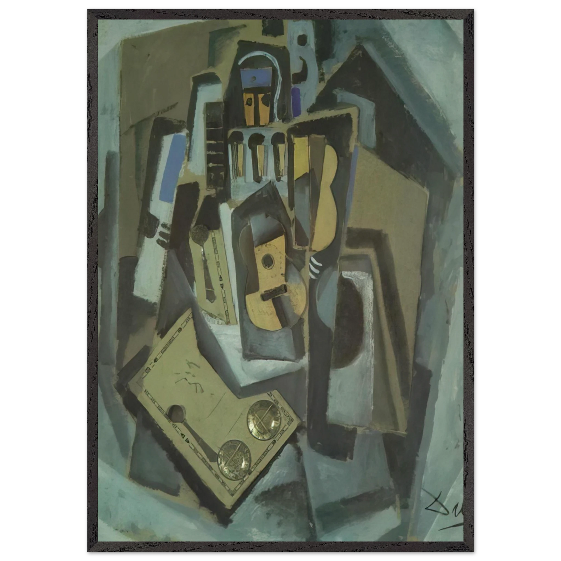 PIERROT AND GUITAR - Salvador Dali Framed Art Print – Black Wooden Frame - Default Title - -Framed Art Print