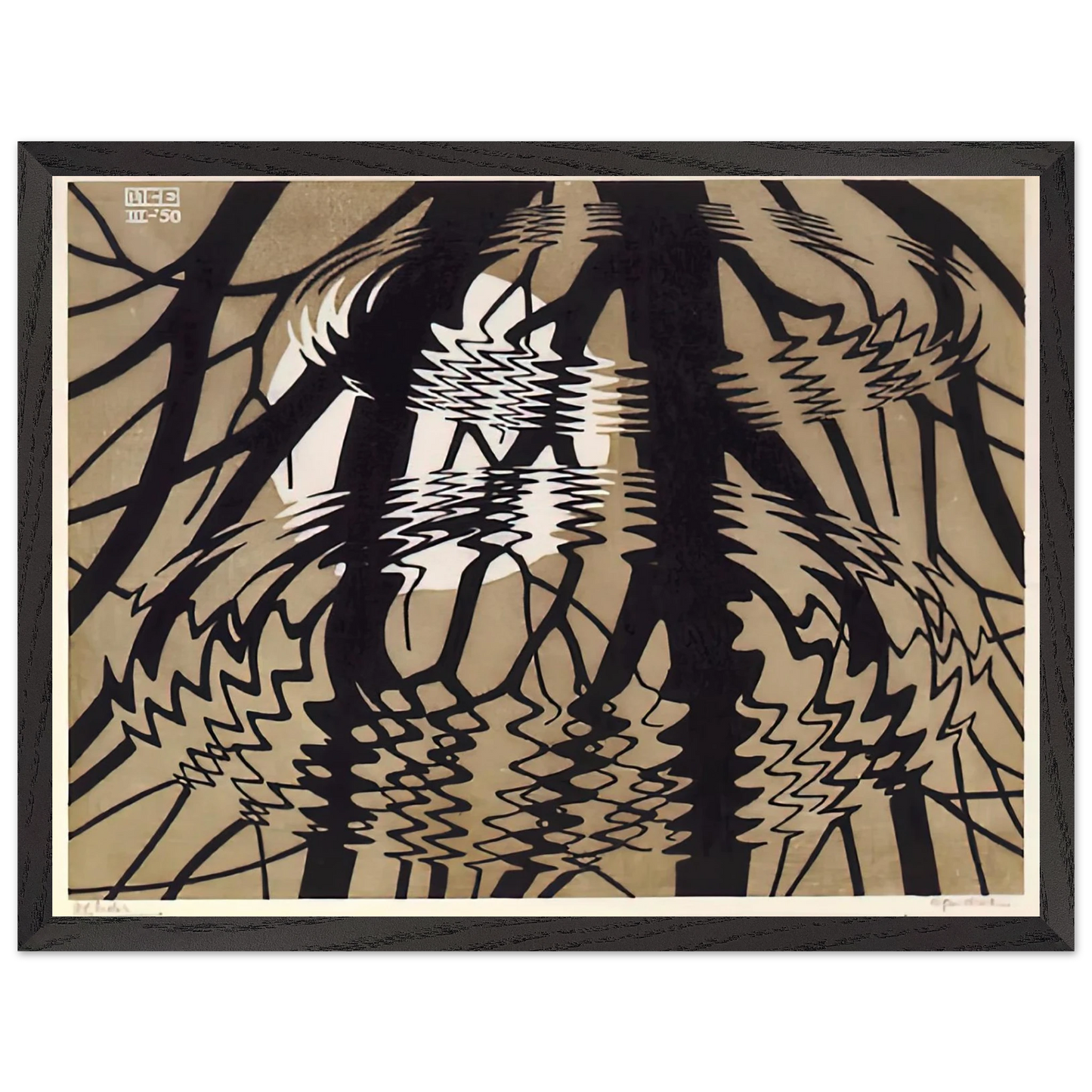 MC Escher - RIPPLED SURFACE COLOUR Wall Art - 30x40 cm / 12x16 inches - Premium Wooden Framed Poster With Fine Art Paper - Wood frame