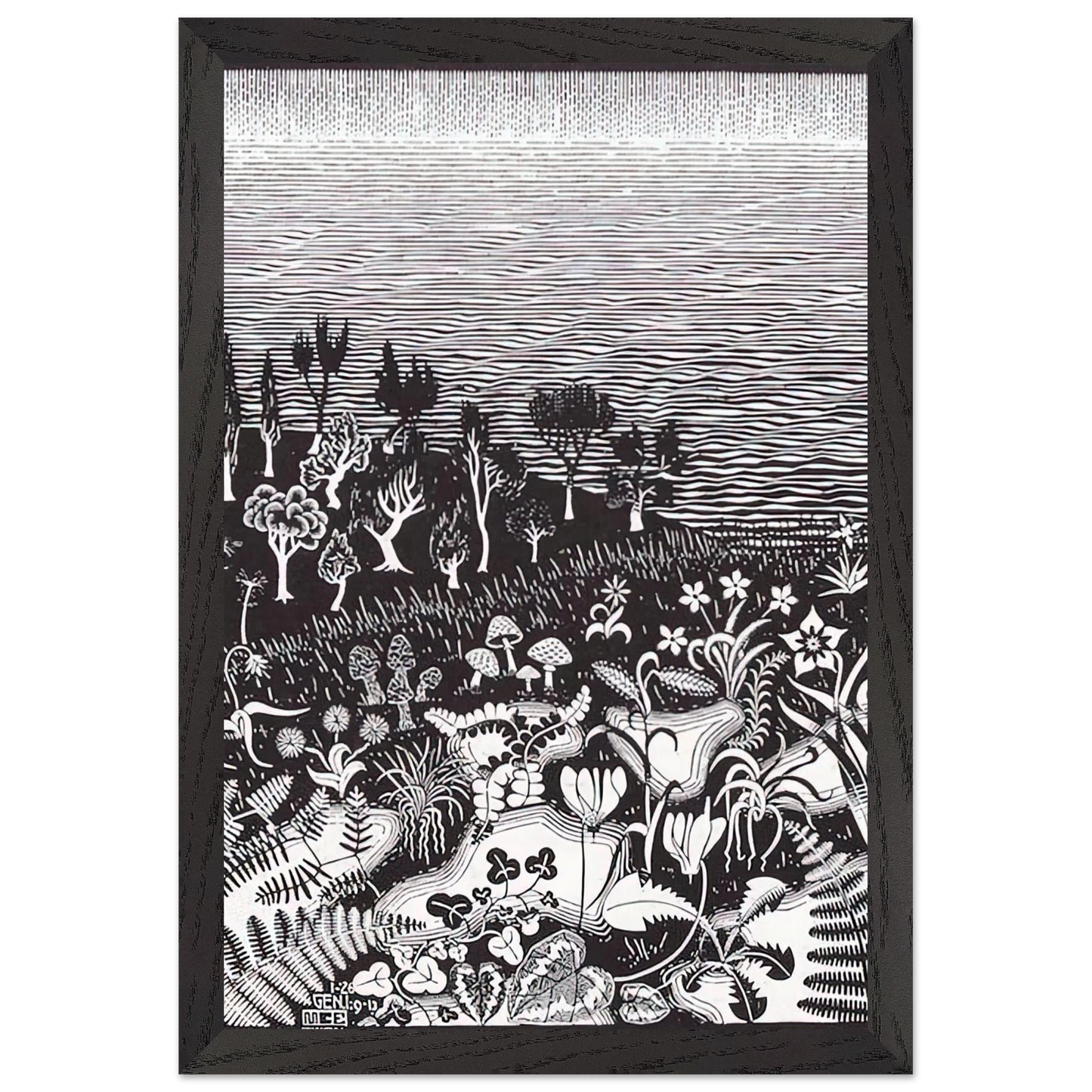 MC Escher - THE 3RD DAY OF THE CREATION Wall Art - 30x40 cm / 12x16 inches - Premium Wooden Framed Poster With Fine Art Paper - Wood frame