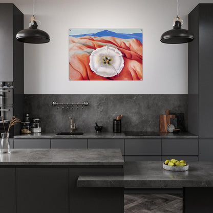 Red hills and white flower II - Georgia O'Keeffe Acrylic Print - 70x100 cm / 28x40″ inches | Georgia O'Keeffe Wall Art | Georgia O'Keeffe Prints