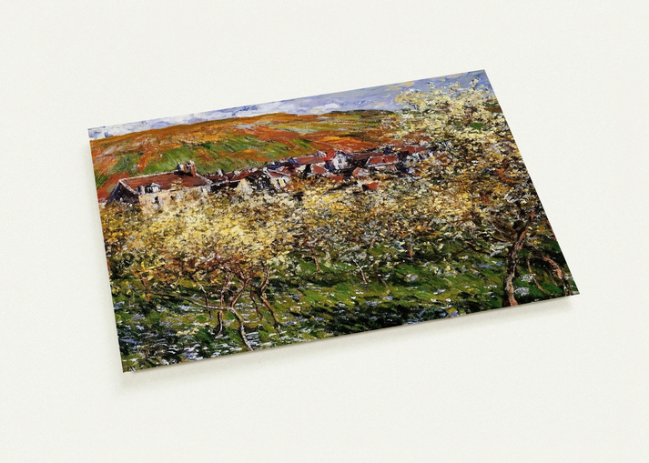 Plum Trees in Blossom at Vetheuil By claude monet Pack of 10 Post Cards | claude monet Post Cards | A6 (10.5 x 14.8 cm) - 4.1 x 5.8 inches