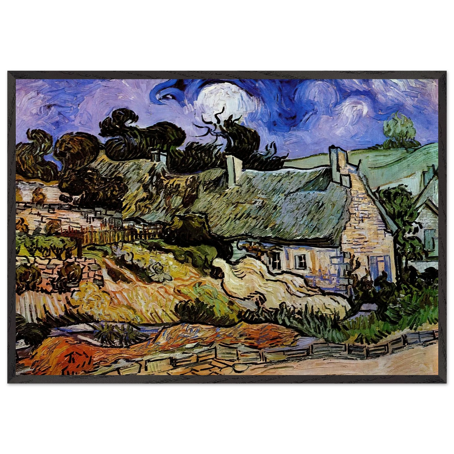 Houses with Thatched Roofs Cordeville - Vincent van Gogh Framed Art Print – Black Wooden Frame - Default Title - -Framed Art Print