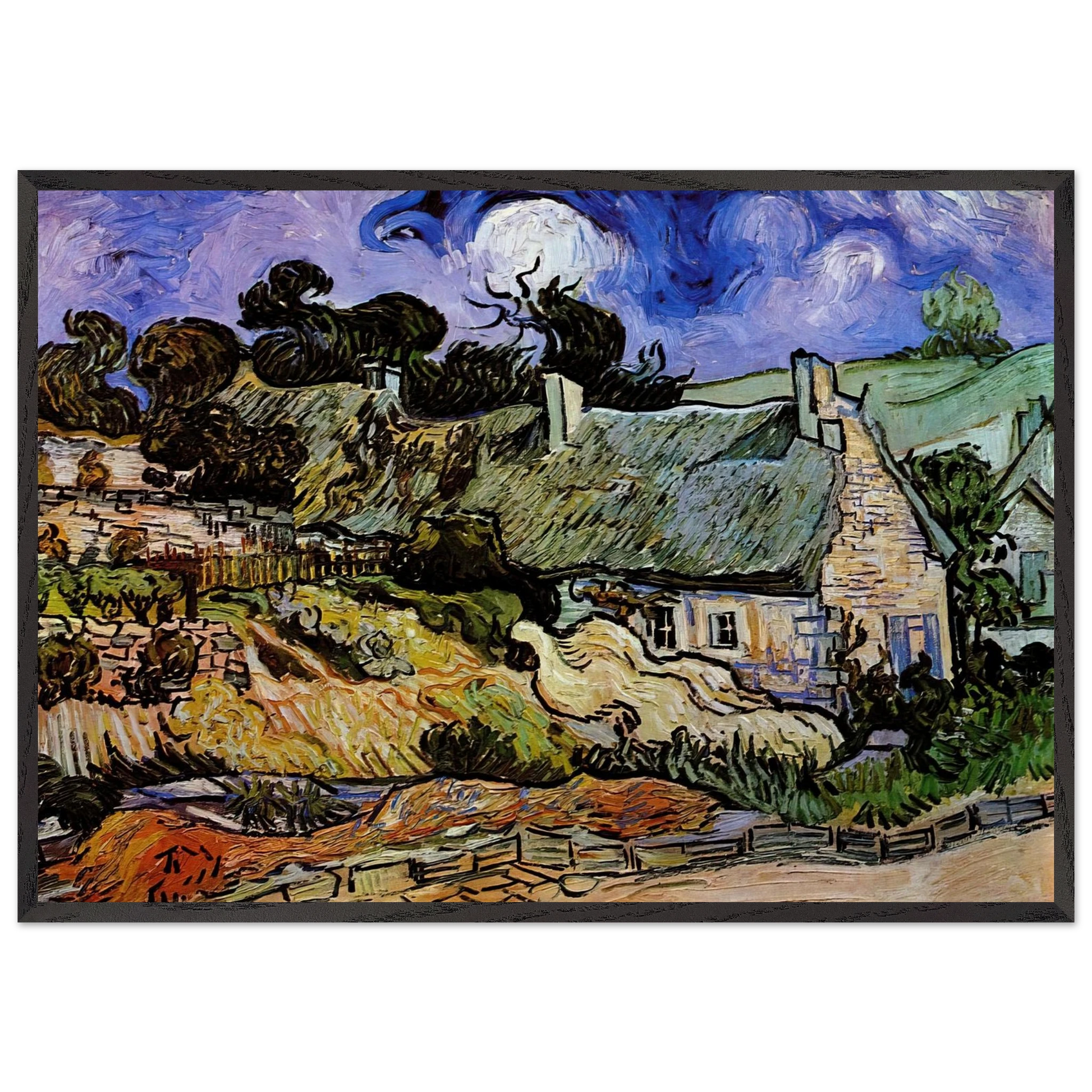Houses with Thatched Roofs Cordeville - Vincent van Gogh Framed Art Print – Black Wooden Frame - Default Title - -Framed Art Print