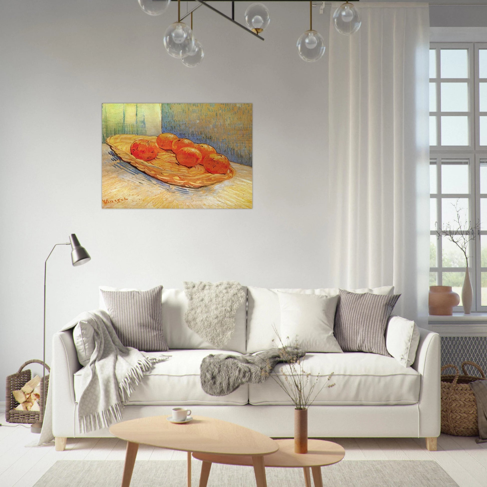Still Life with Basket and Six Oranges - Vincent van Gogh Brushed Aluminum Print - 70x100 cm / 28x40 inches | Vincent van Gogh Aluminum Print | Vincent van Gogh Prints