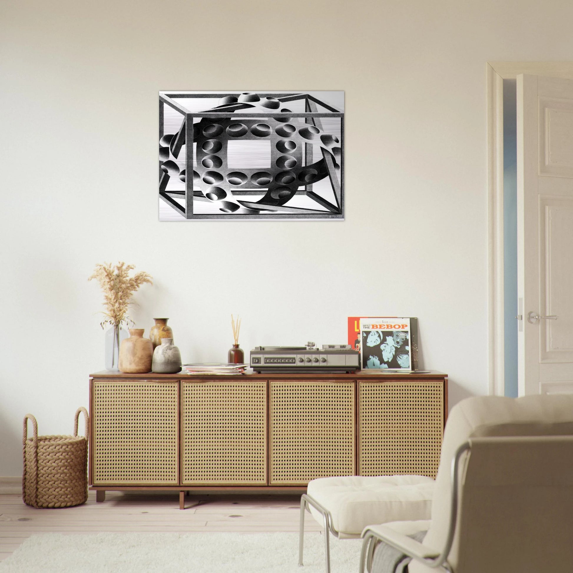 CUBE WITH MAGIC RIBBONS - MC Escher Brushed Aluminum Print - 70x100 cm / 28x40 inches | MC Escher Aluminum Print | MC Escher Prints
