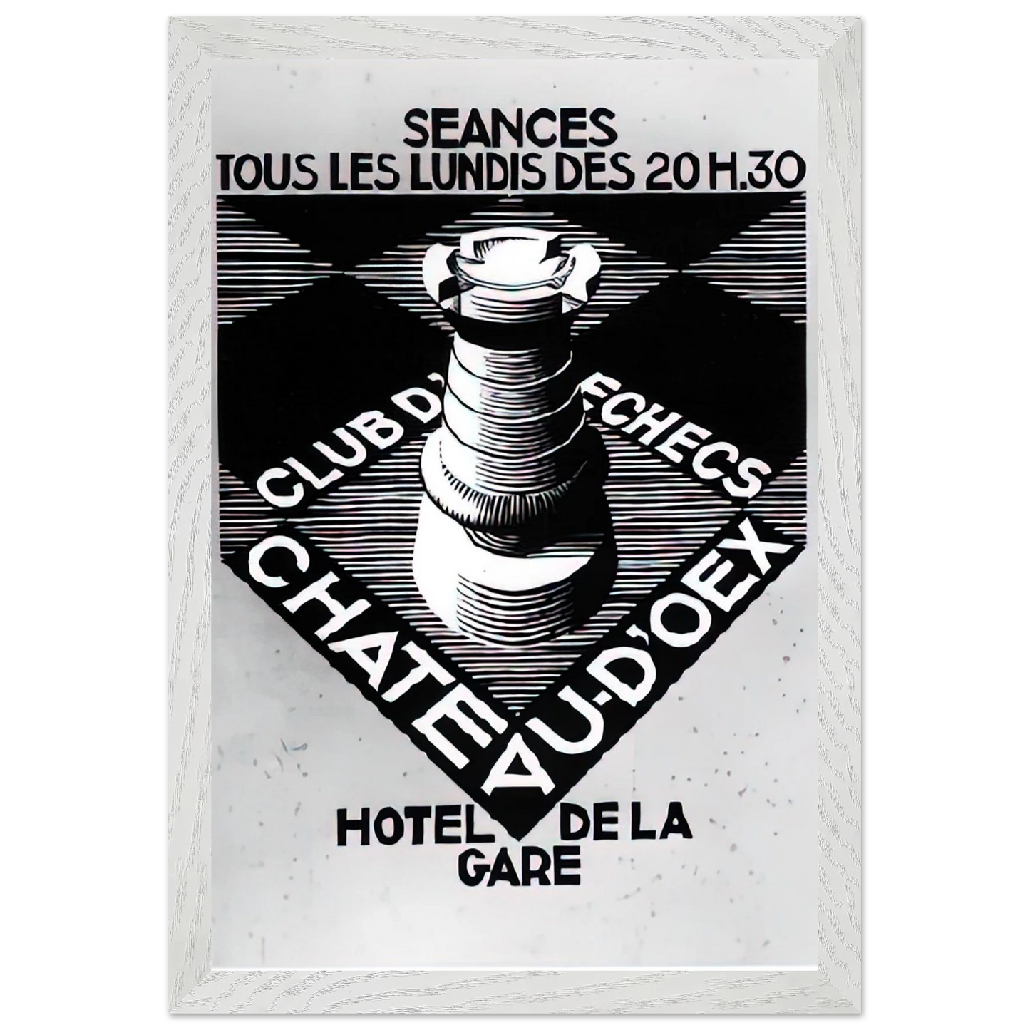 MC Escher - ADVERTISEMENT CHESS CLUB CHATEAU DOEX JULY 1936 1936 Wall Art - 30x40 cm / 12x16 inches - Premium Wooden Framed Poster With Fine Art Paper - Black frame