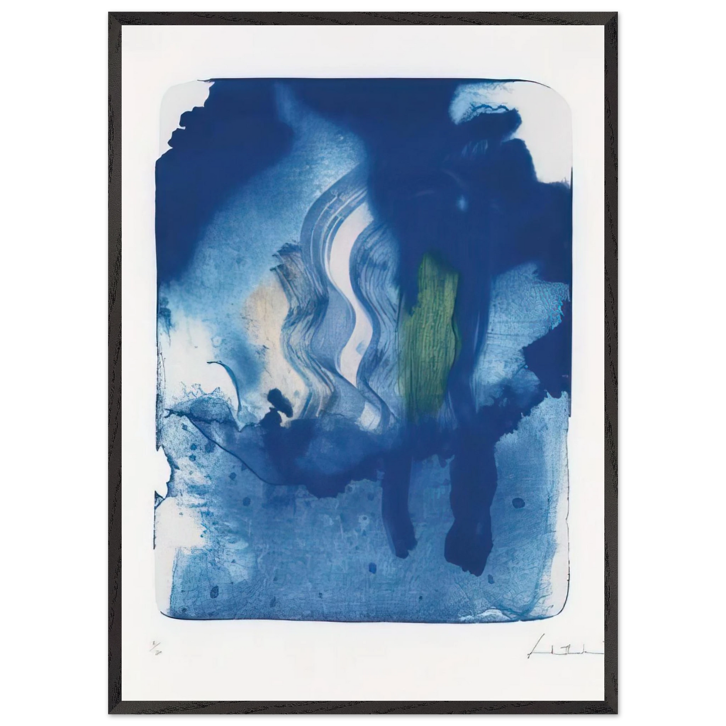 Helen Frankenthaler - Reflections V - 1995 Wall art - 27x35 cm / 11x14 inches - Premium Wooden Framed Poster With Fine Art Paper - Black frame