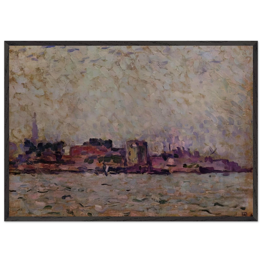 MORNING FOG OVER THE PORT OF VEER HOLLAND 1906 - Theo van Rysselberghe Framed Art Print – Black Wooden Frame - Default Title - -Framed Art Print