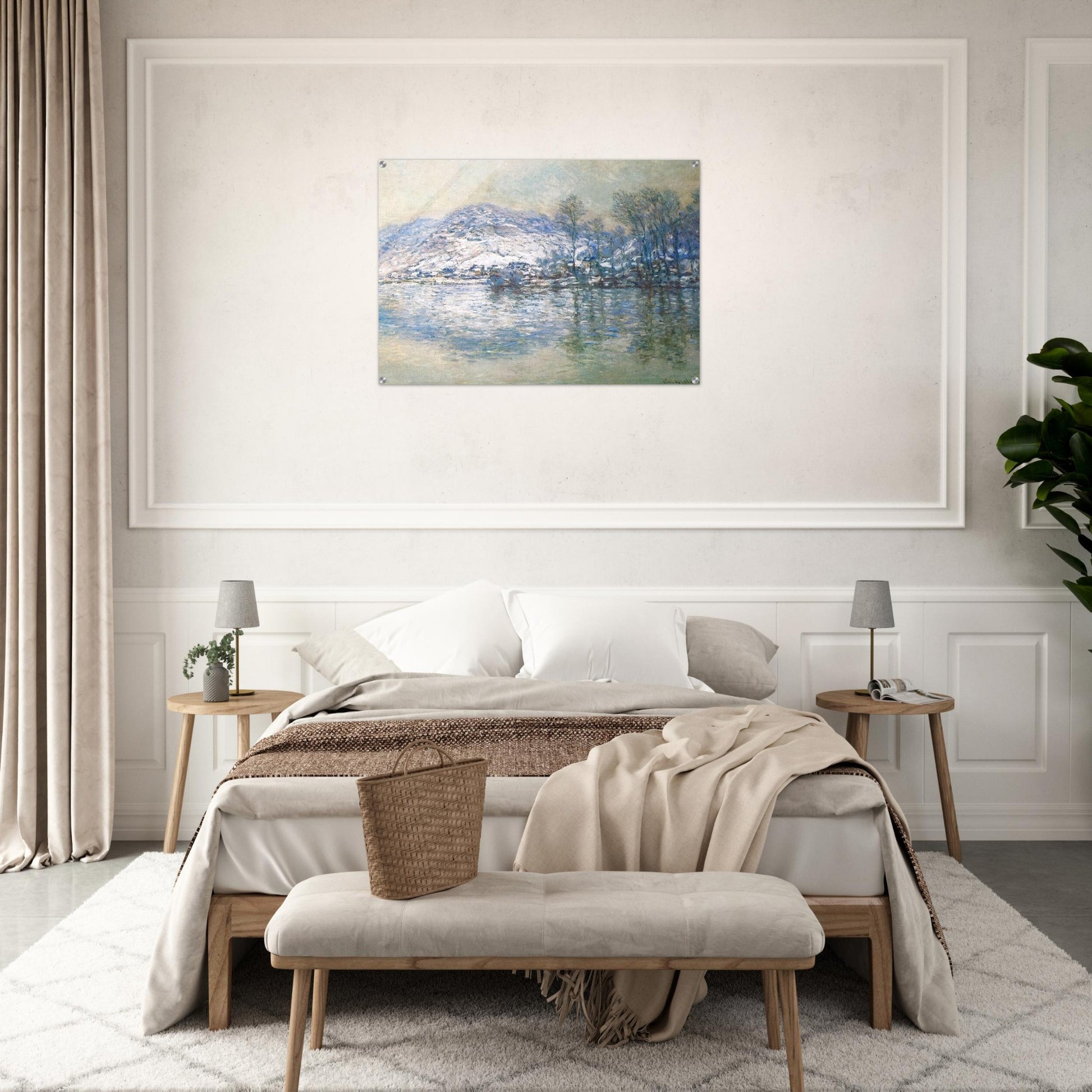 The Seine at Port Villez, Snow Effect - claude monet Acrylic Print - 70x100 cm / 28x40″ inches