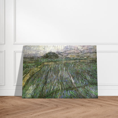 Wheat Field in Rain - Vincent van Gogh Brushed Aluminum Print - 70x100 cm / 28x40 inches | Vincent van Gogh Aluminum Print | Vincent van Gogh Prints