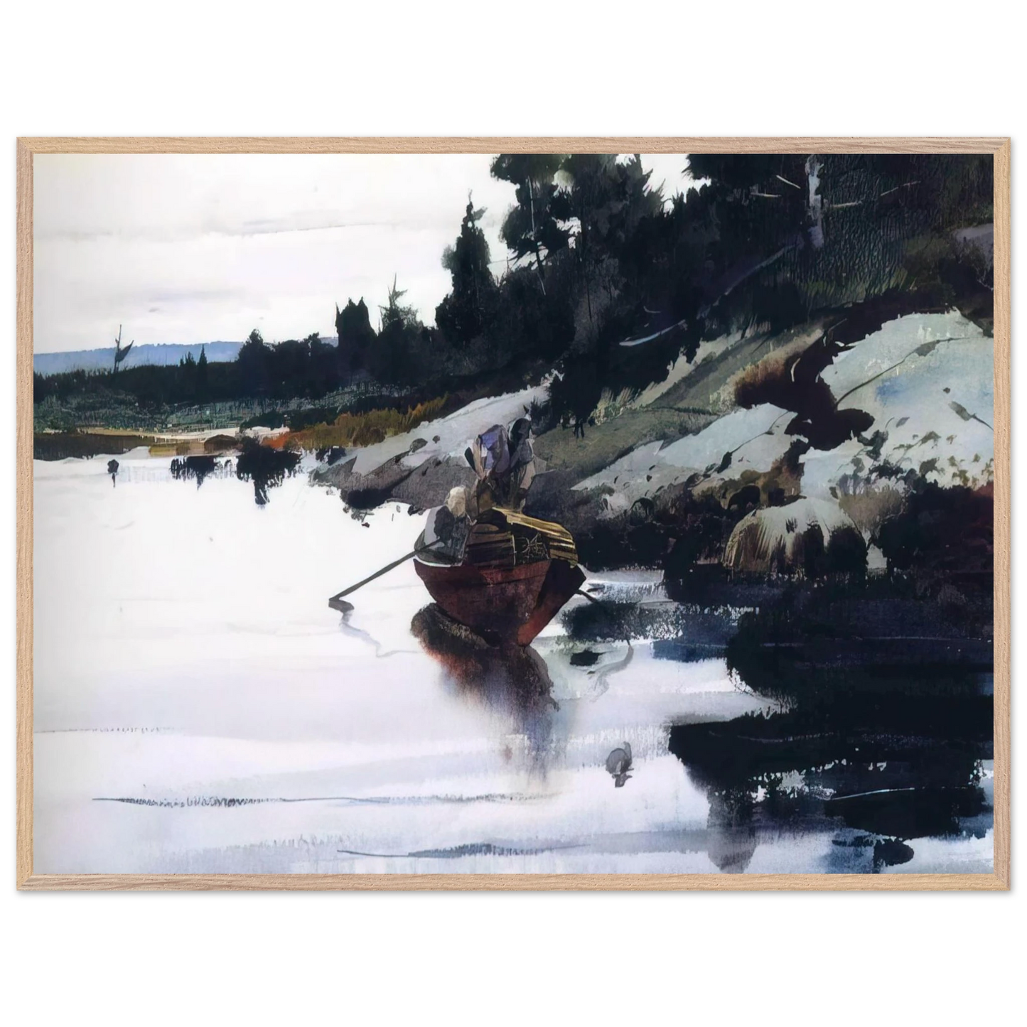 Andrew Wyeth - TURKEY COVE LEDGE Wall Art - 60x80 cm / 24x32 inches - Premium Wooden Framed Poster With Fine Art Paper - Black frame