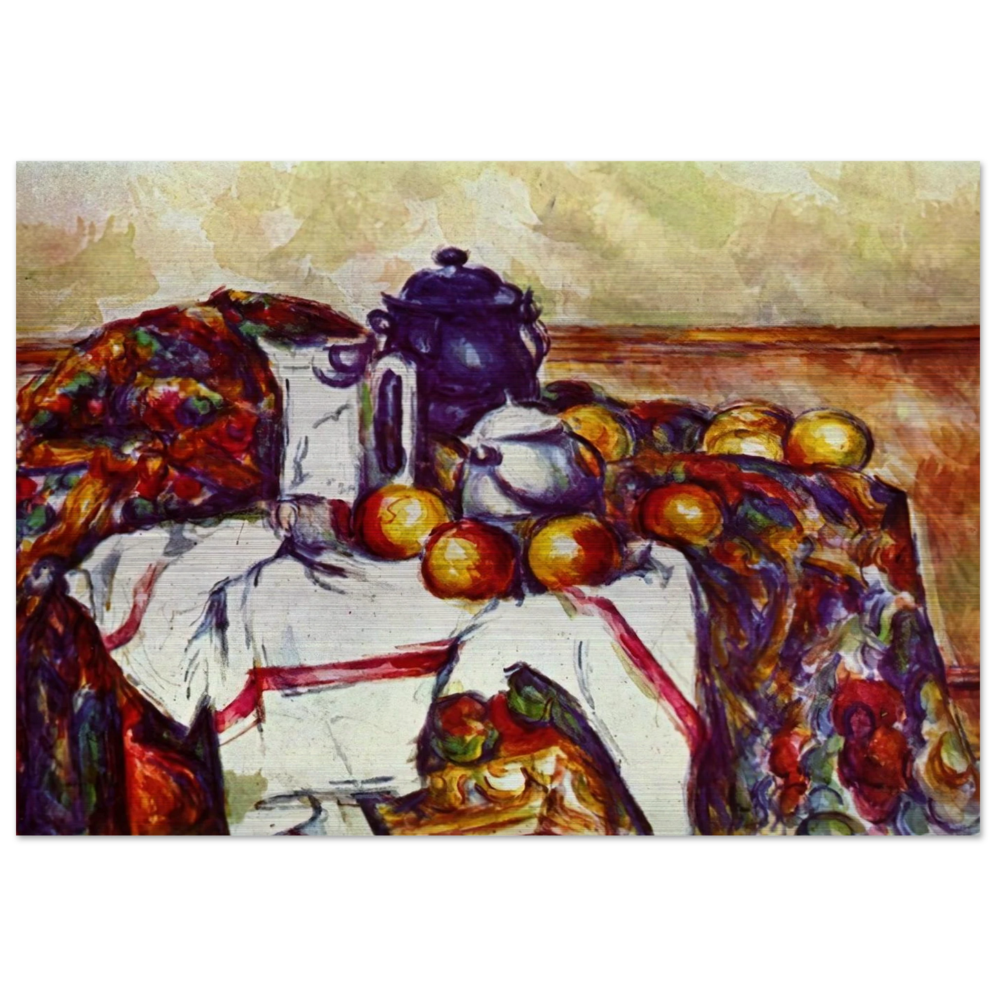 Still Life with Blue Pot - Paul Cézanne Brushed Aluminum Print - 70x100 cm / 28x40 inches | Paul Cézanne Aluminum Print | Paul Cézanne Prints